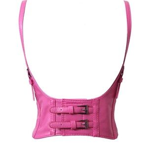 Faux Leather Belt Steampunk Festival Underbust Corset Harness Pink Size L